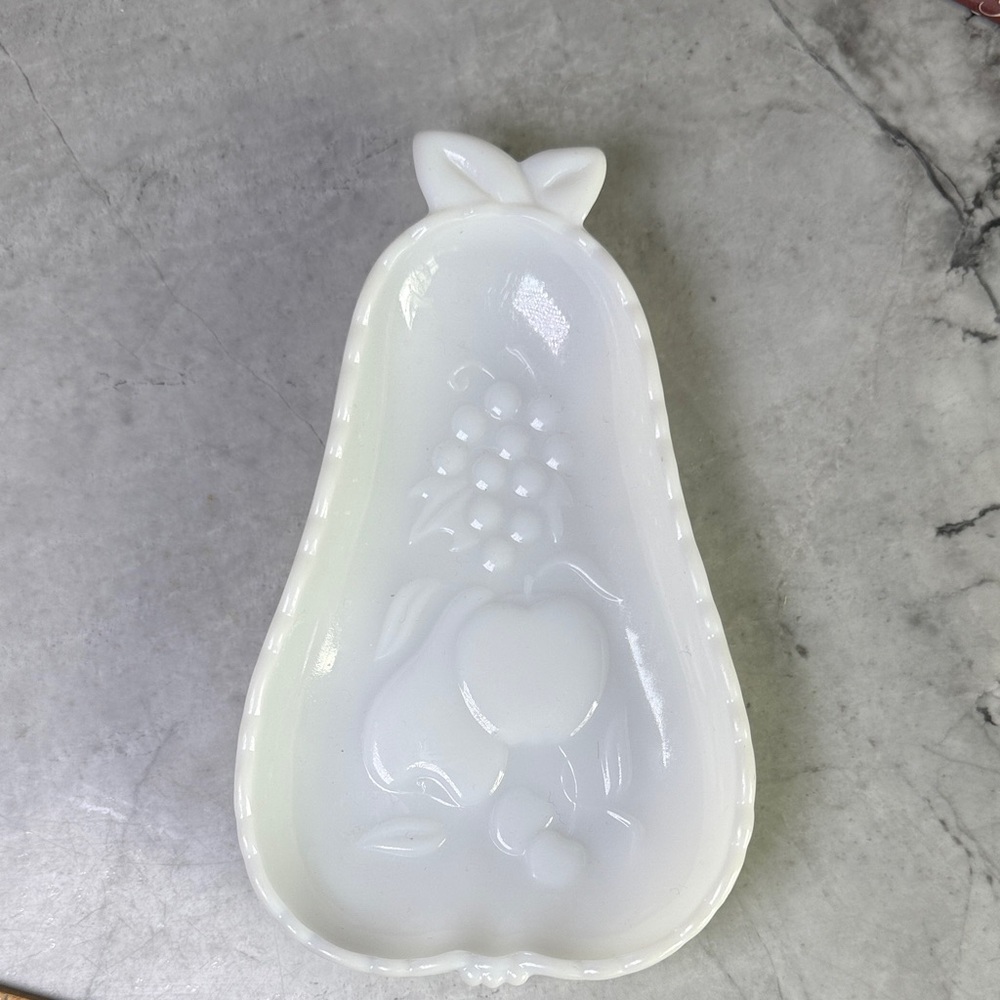 White Milk Glass Pear Dish
